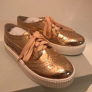 Shellys London Rose Gold Platform Sneakers, Sz:10